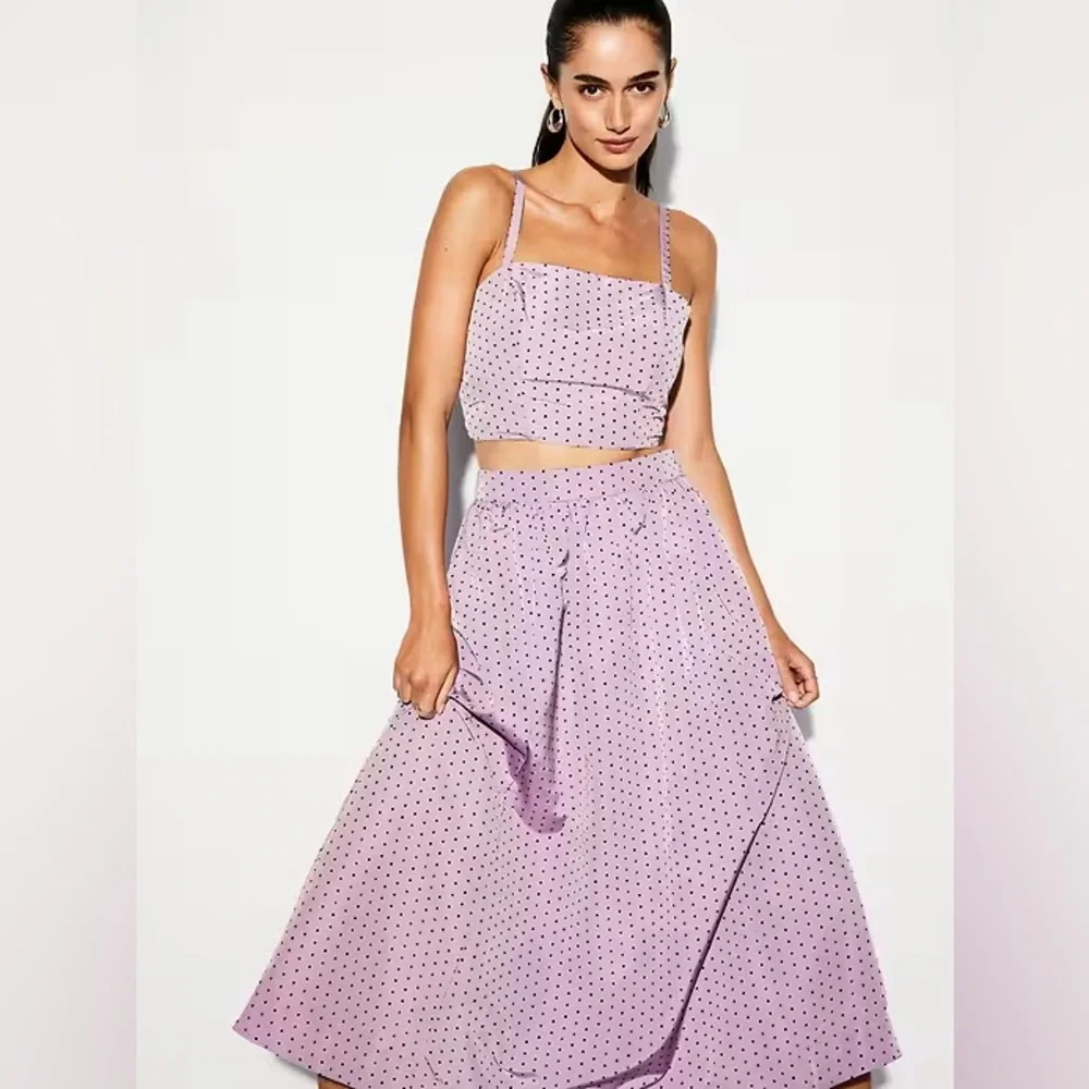 NWT Old Navy Purple Black Polka Dot The Occasion High-Waisted Taffeta Midi Skirt